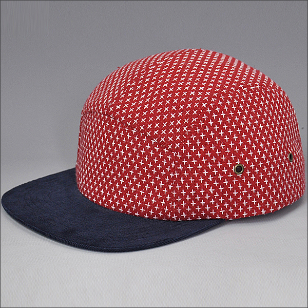 5 panel flat brim snapback cap