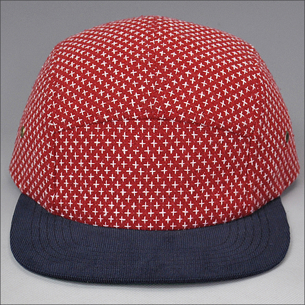 5 panel flat brim snapback cap
