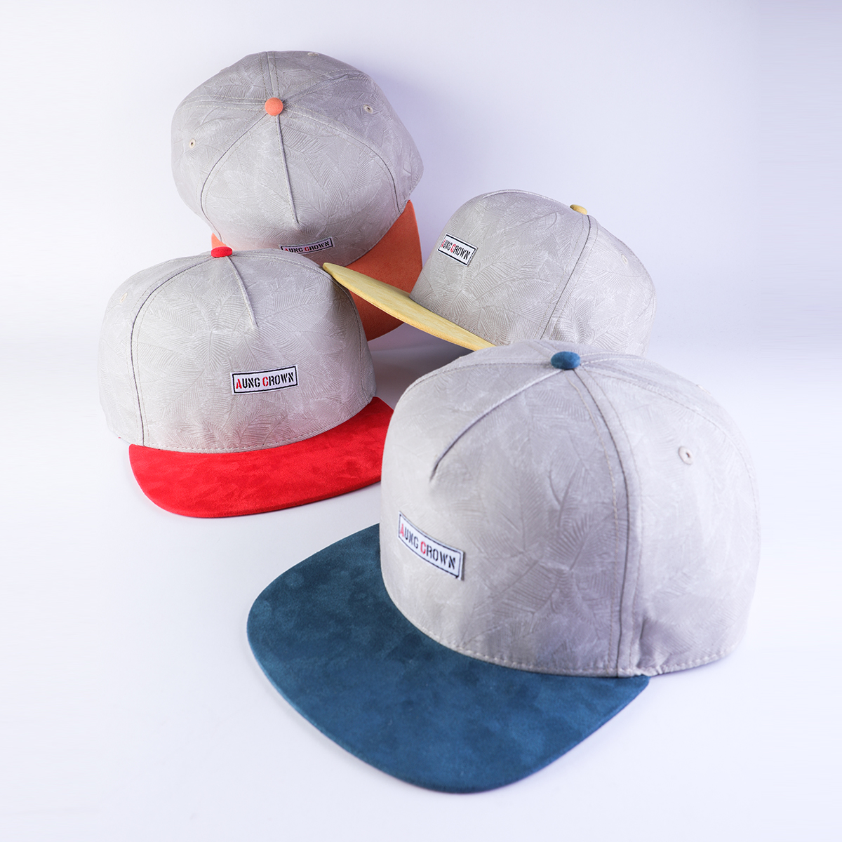 5 panels aungcrown patch suede brim flat snapback hats