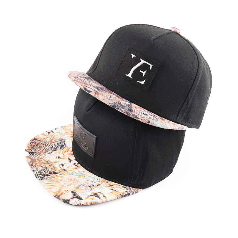 5 panels black printed brim baby snapback caps custom