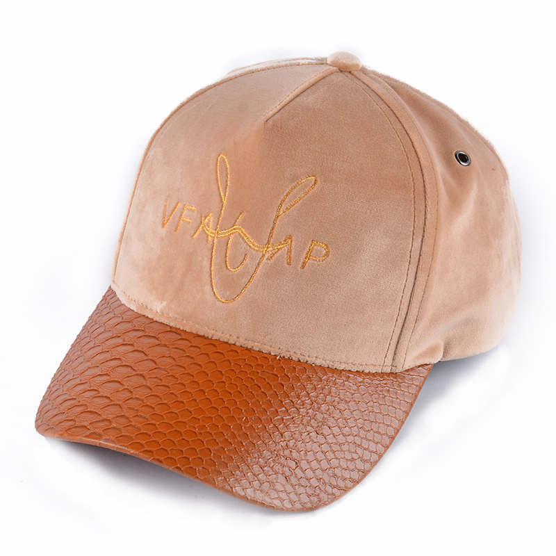 5 panels plain embroidery leather brim pleuche baseball hats