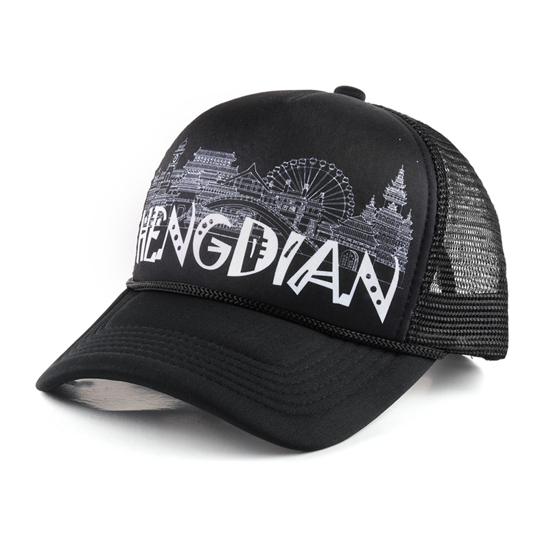 5 panels printing black foam trucker caps with string