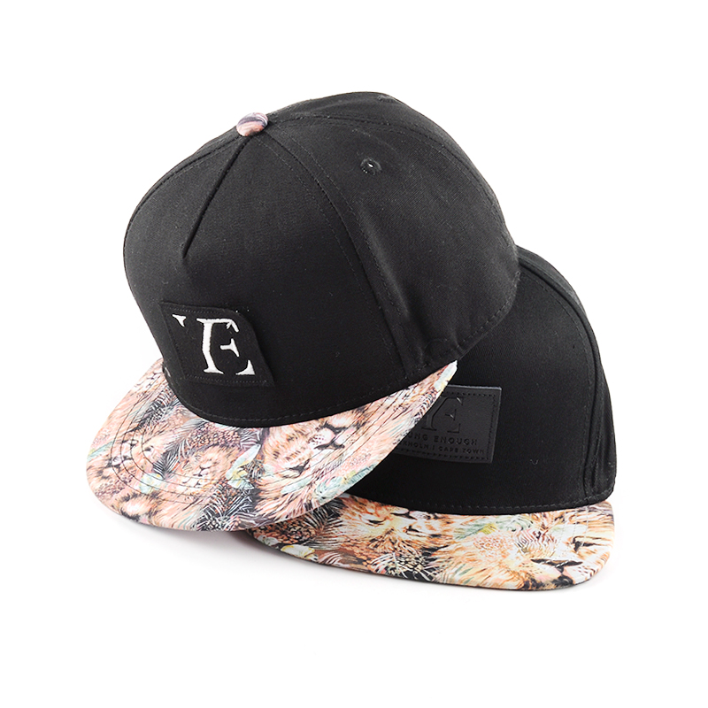 5 panels printing brim black baby snapback caps custom