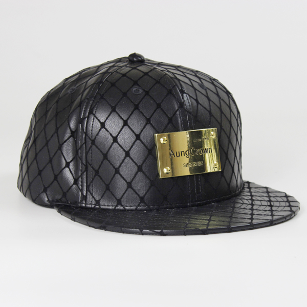 Black leather fitted snapback hat wholesale