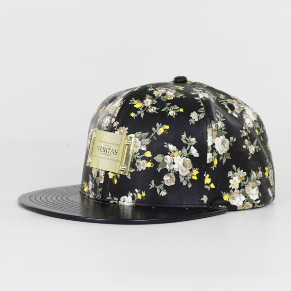 Custom hawaii floral pattern printing leather strap snapback cap hat