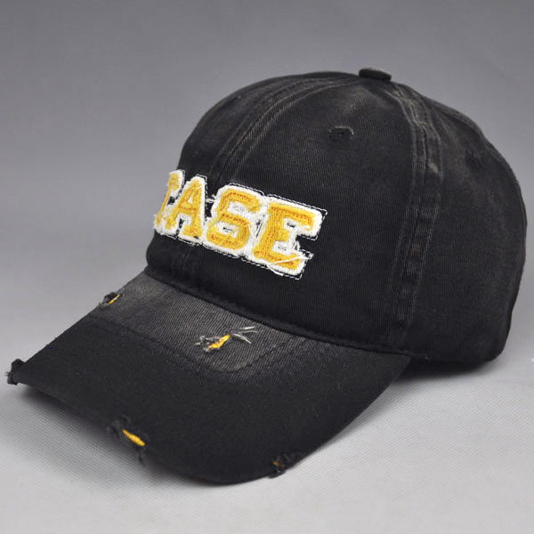 Distressed applique washed baseball cap