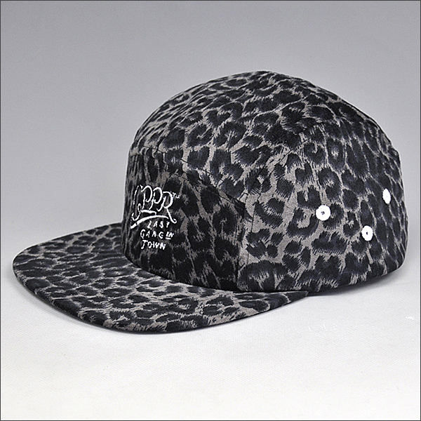Embroidery leopard 5 panels hat wholesale