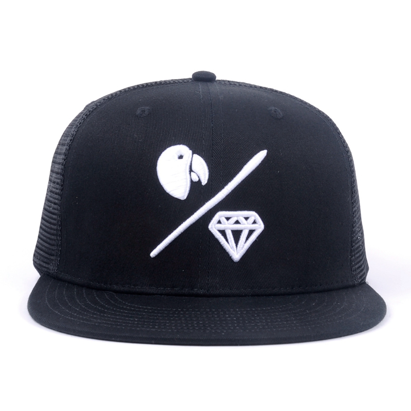 Flat Bill Snapback Trucker Cap with Custom Raised Embroidery Logo