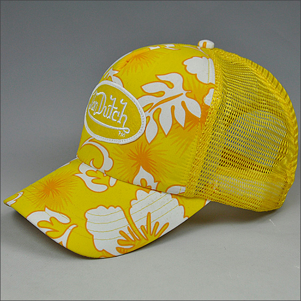 Floral applique mesh trucker cap