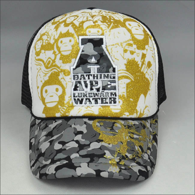 Gold powder printing trucker cap