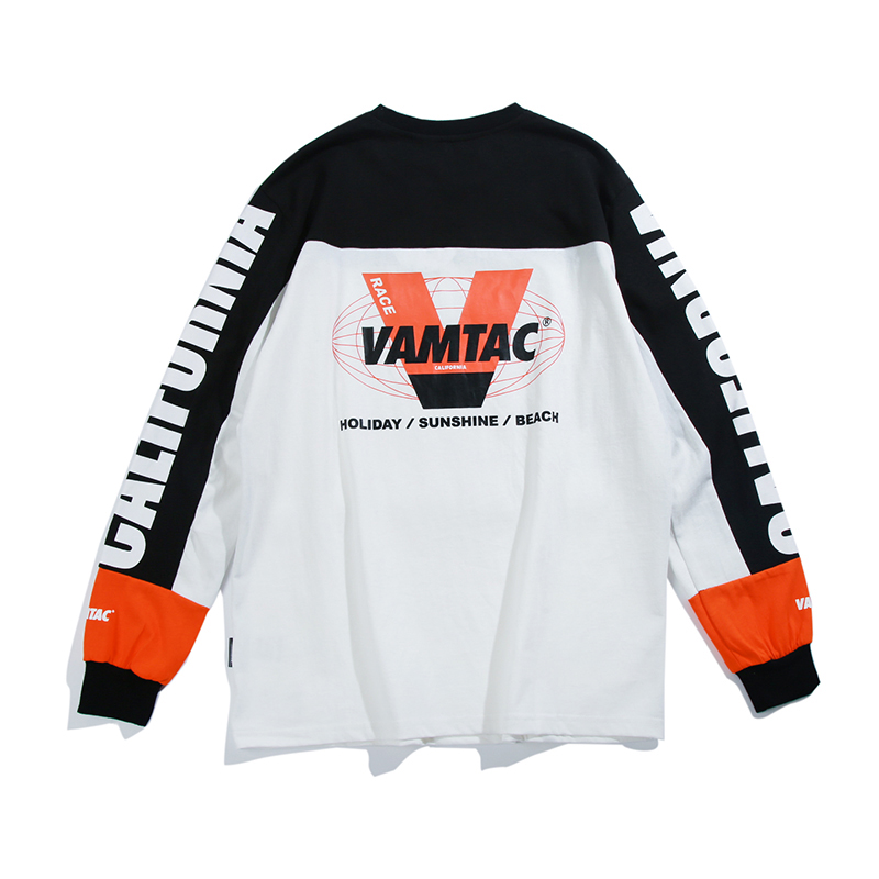 Long sleeve stitching crewneck loose sweatshirt with bold contrast color