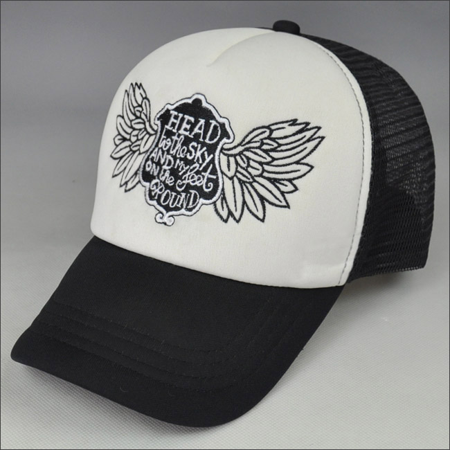White & black embroidered mesh caps