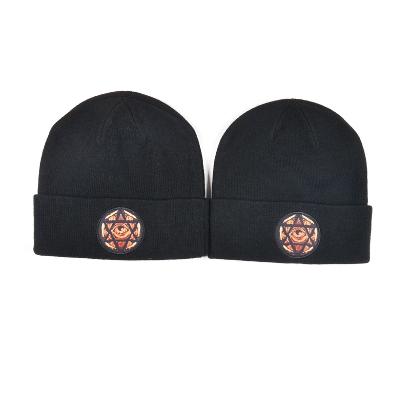applique logo black knitted caps custom factory