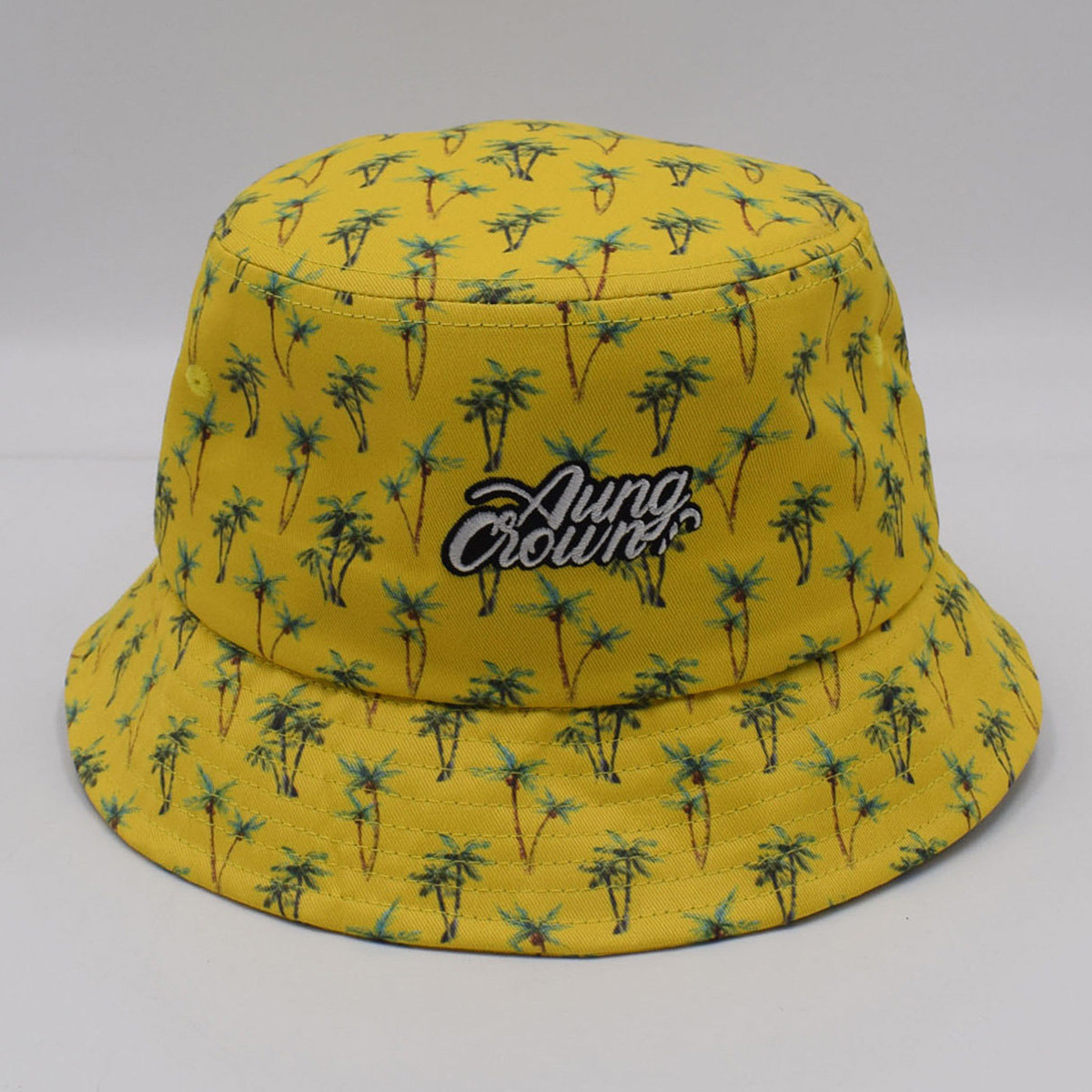 aungcrown embroidery logo summer printing fabric bucket hats