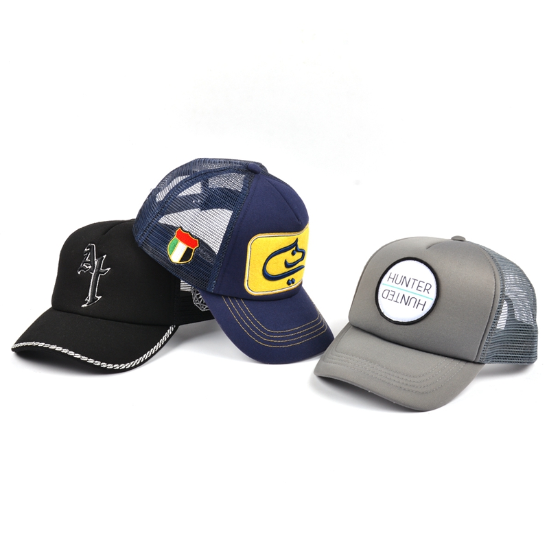 create your own trucker baseball mesh hat with patch logo