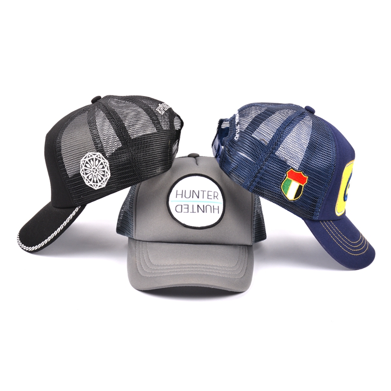 create your own trucker baseball mesh hat with patch logo