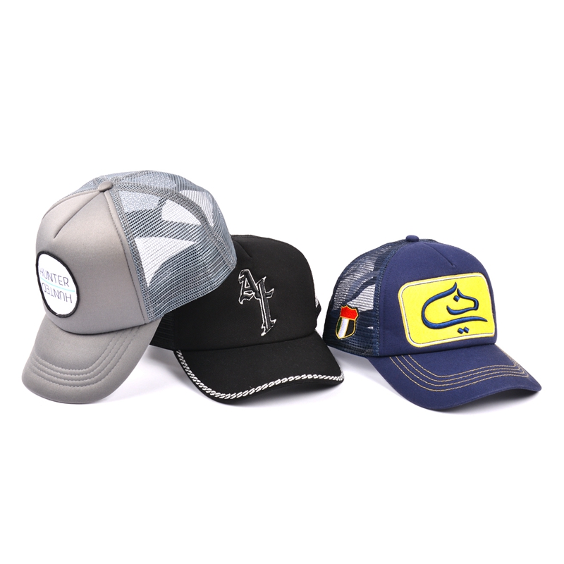 create your own trucker baseball mesh hat with patch logo
