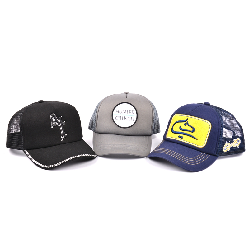create your own trucker baseball mesh hat with patch logo