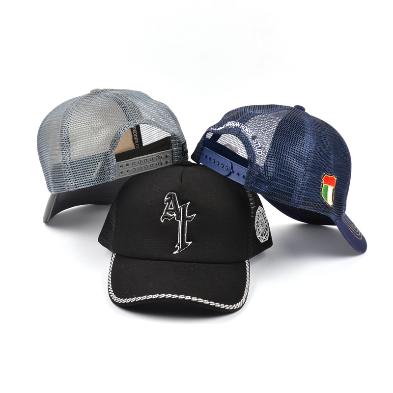 create your own trucker baseball mesh hat with patch logo
