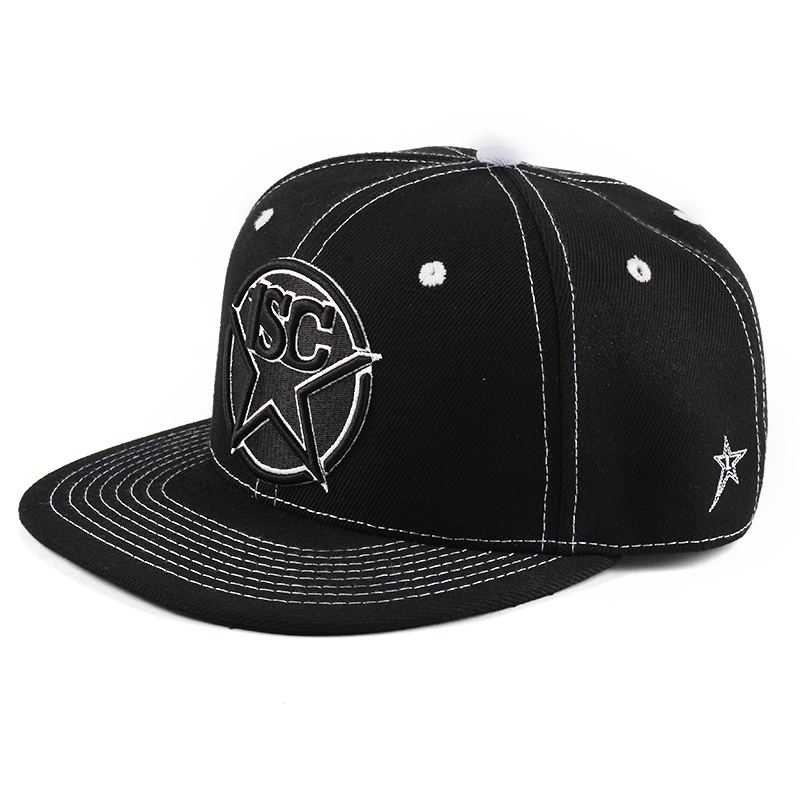 custom black flat brim 3d embroidery snapback hats
