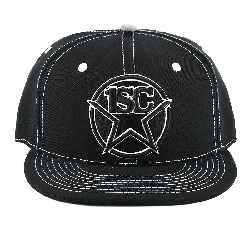 custom black flat brim 3d embroidery snapback hats