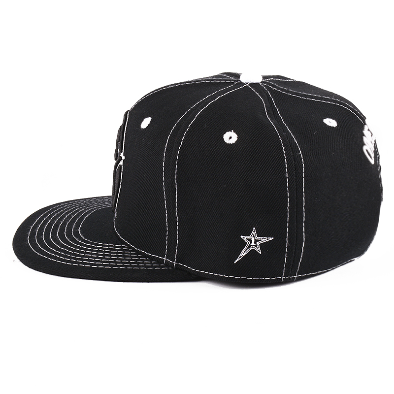 custom black flat brim 3d embroidery snapback hats