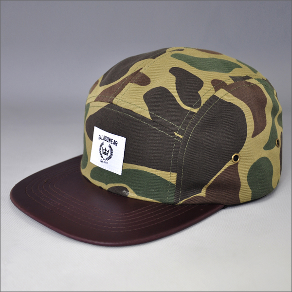 custom camo print 5 panels leather hats