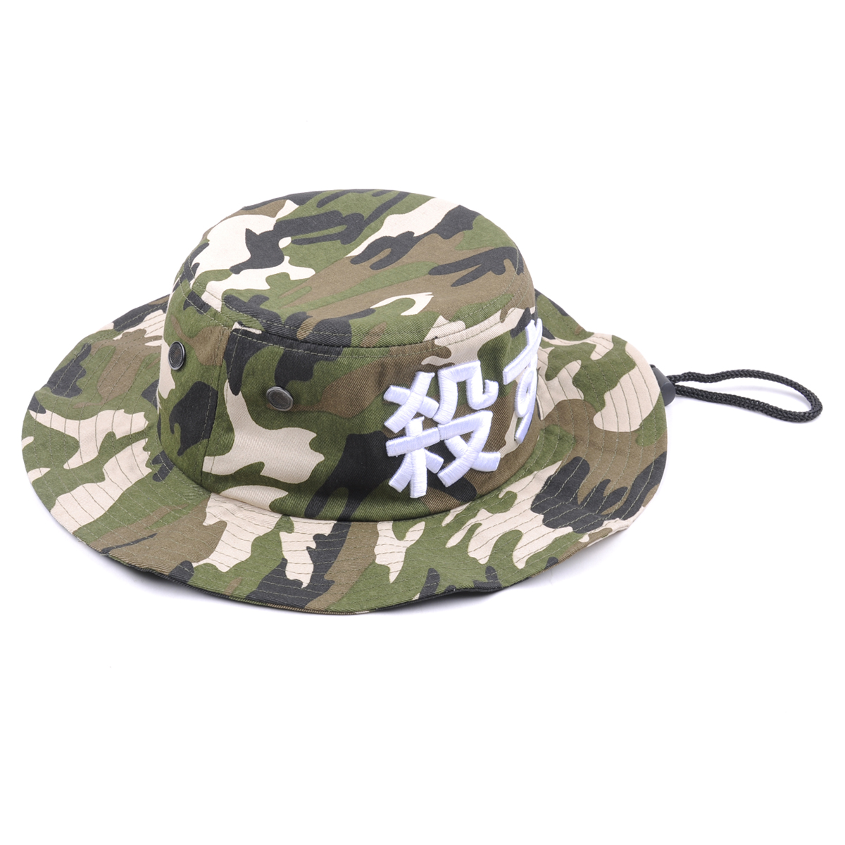 custom embroidery printing camo bucket hat with string