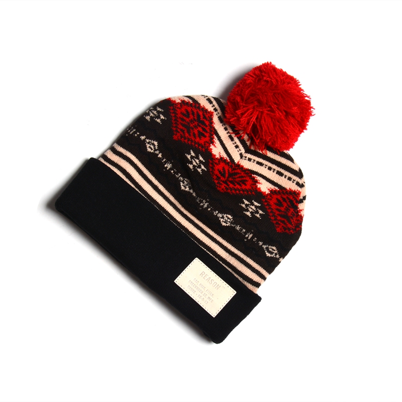 customize jacquard winter beanie with pom