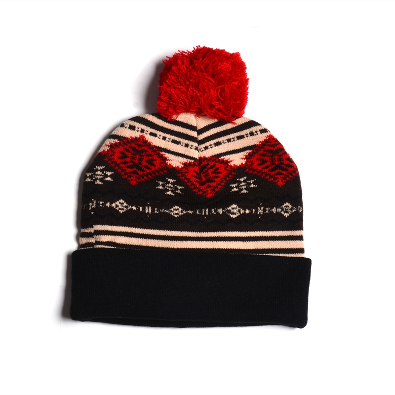 customize jacquard winter beanie with pom