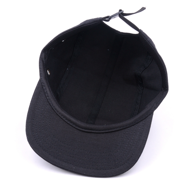 design embroidery black flat brim 5 panels cap custom