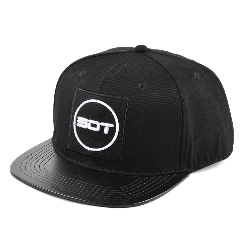embroidery logo flat bill black snapback caps