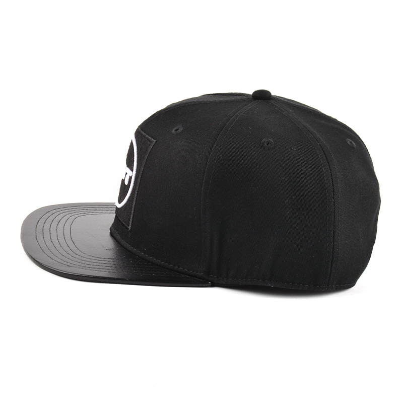 embroidery logo flat bill black snapback caps