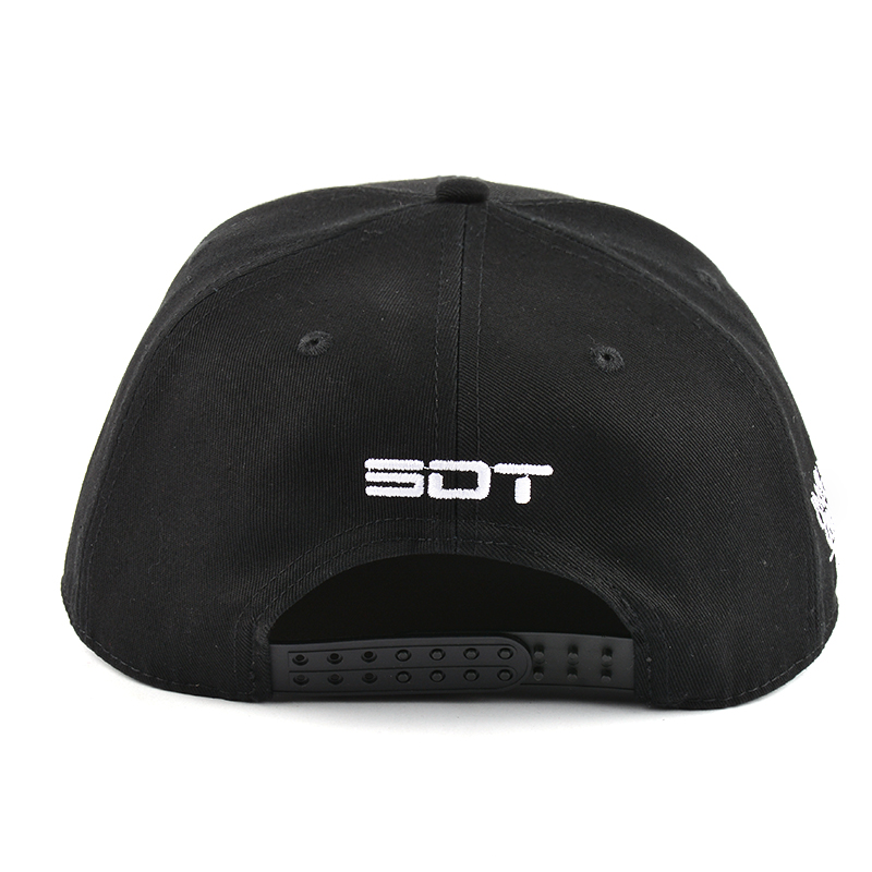 embroidery logo flat bill black snapback caps