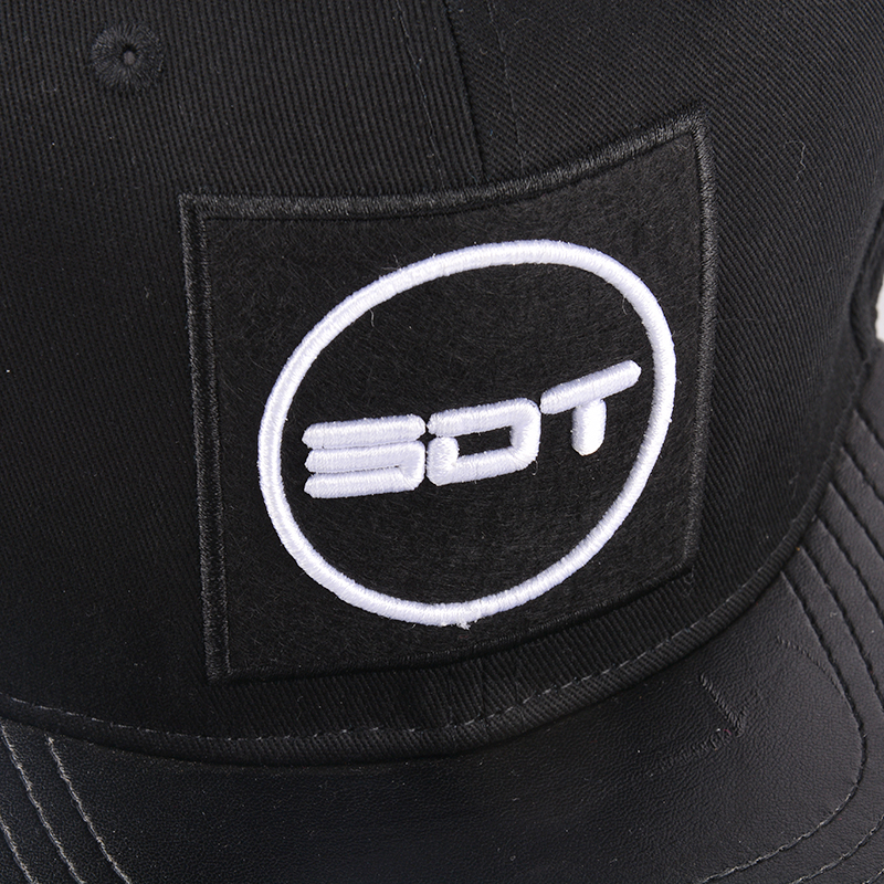 embroidery logo flat bill black snapback caps