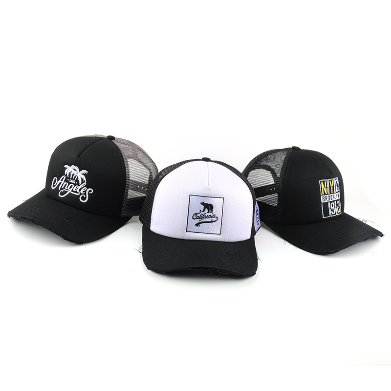 borduren mesh trucker cap 5 panel hoed op maat fabriek