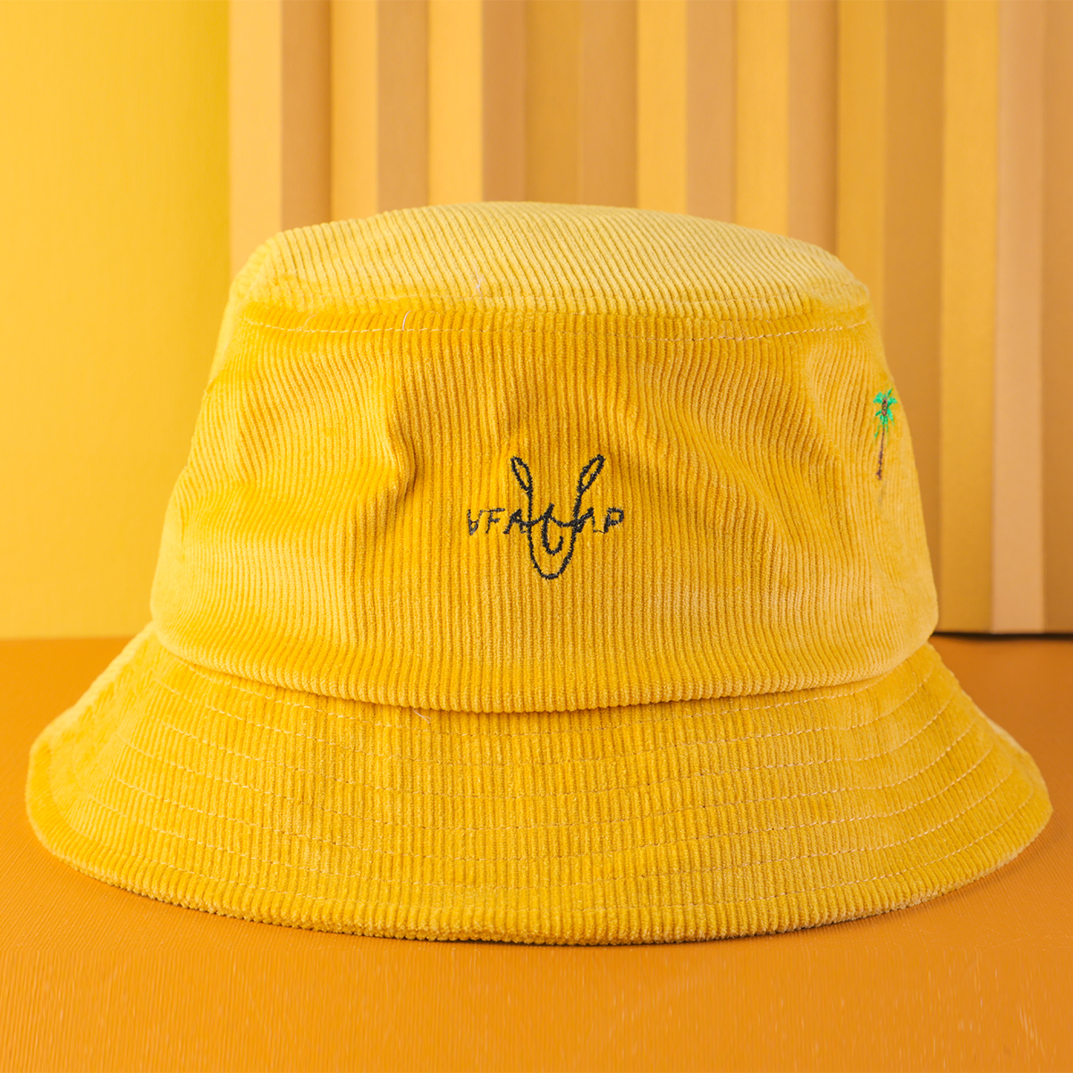 embroidery vfa logo yellow corduroy bucket hats custom