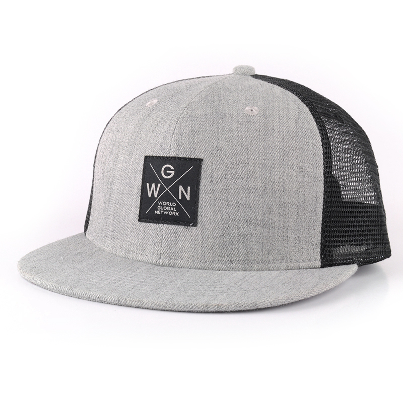 flat brim applique logo acrylic wool trucker cap