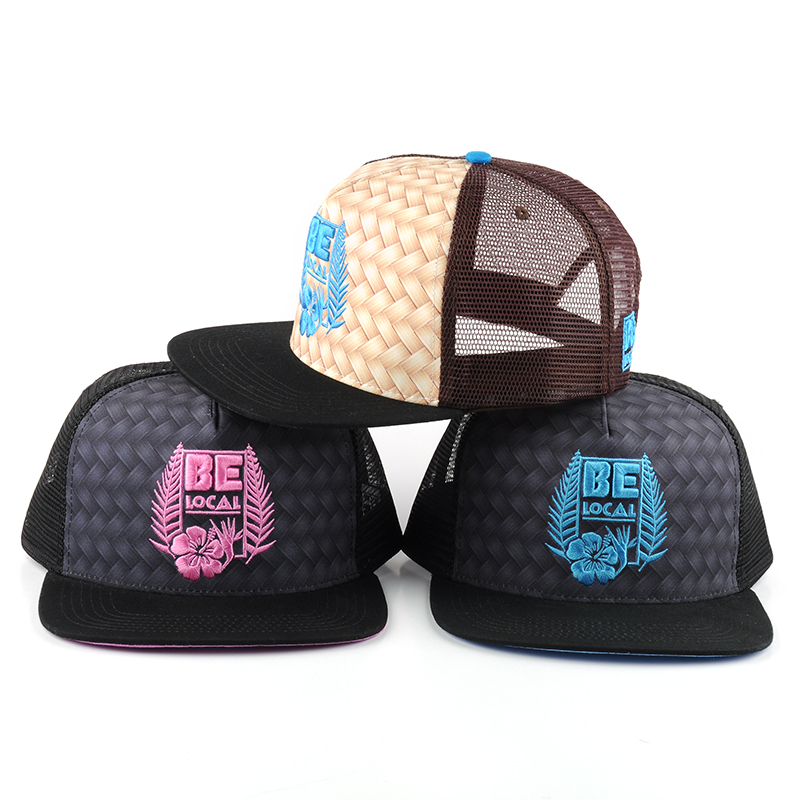 flat brim snapback embroidery trucker cap mesh hat