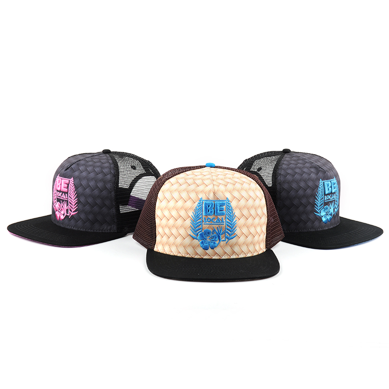 flat brim snapback embroidery trucker cap mesh hat