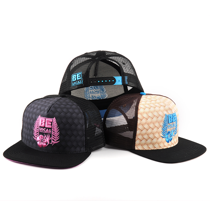 flat brim snapback embroidery trucker cap mesh hat