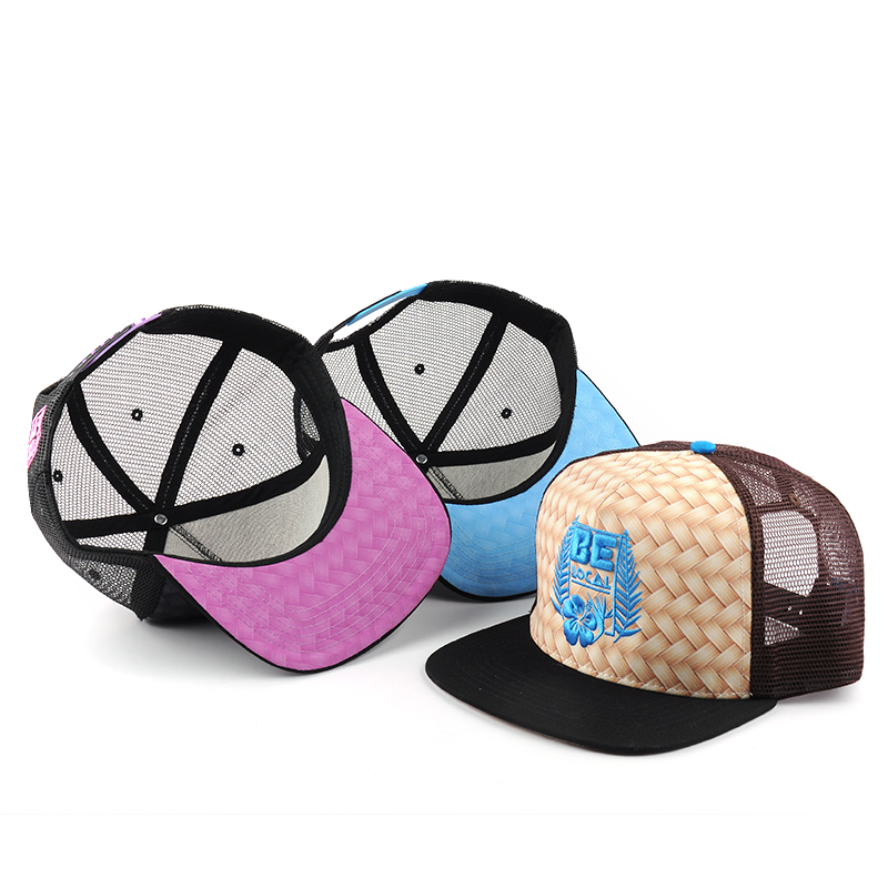 flat brim snapback embroidery trucker cap mesh hat