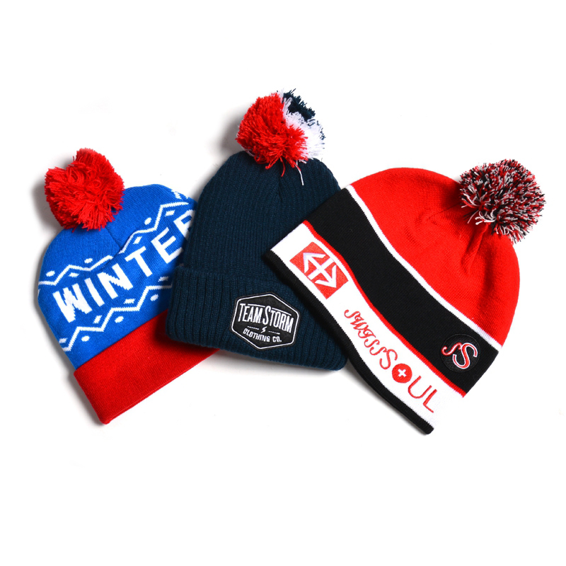 ζακάρ λογότυπο απλή δεμένη pom pom χειμώνα beanies