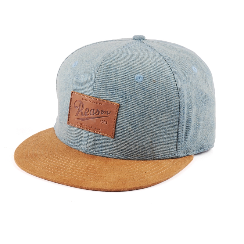 cappelli di snapback del denim del bordo del cuoio scamosciato del logo della pelle fabbrica su ordinazione