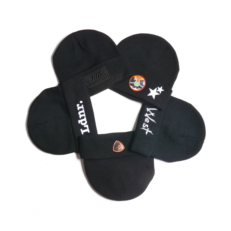plain embroidery logo black acrylic beanies