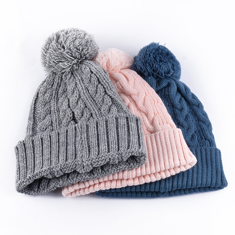 plain pom pom winter beanies knitted hats custom