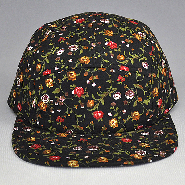 print pattern 5 panel camp flat brim cap