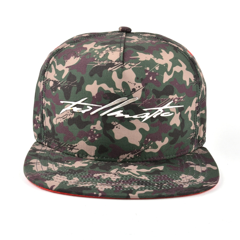 printed camo metal patch snapback hats design