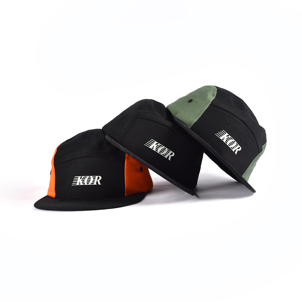 printing logo plain 5 panels flat brim caps custom