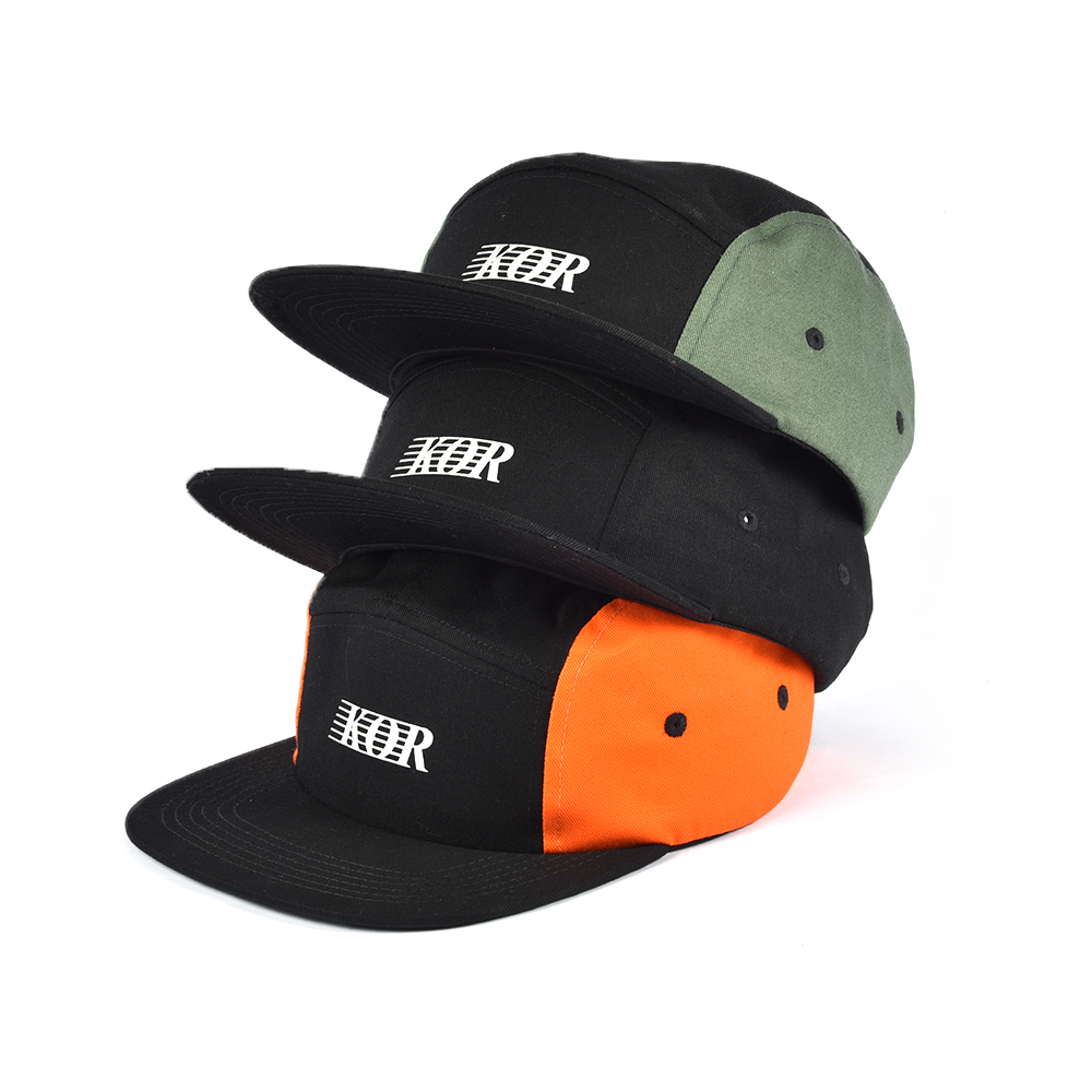 printing logo plain 5 panels flat brim caps custom
